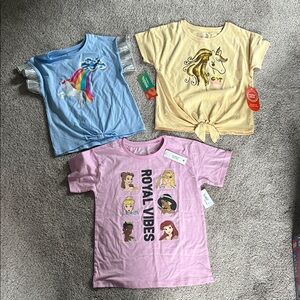 Set of Three Graphic T-Shirts with Unicorn and Princess Designs - Size 7 & 7/8